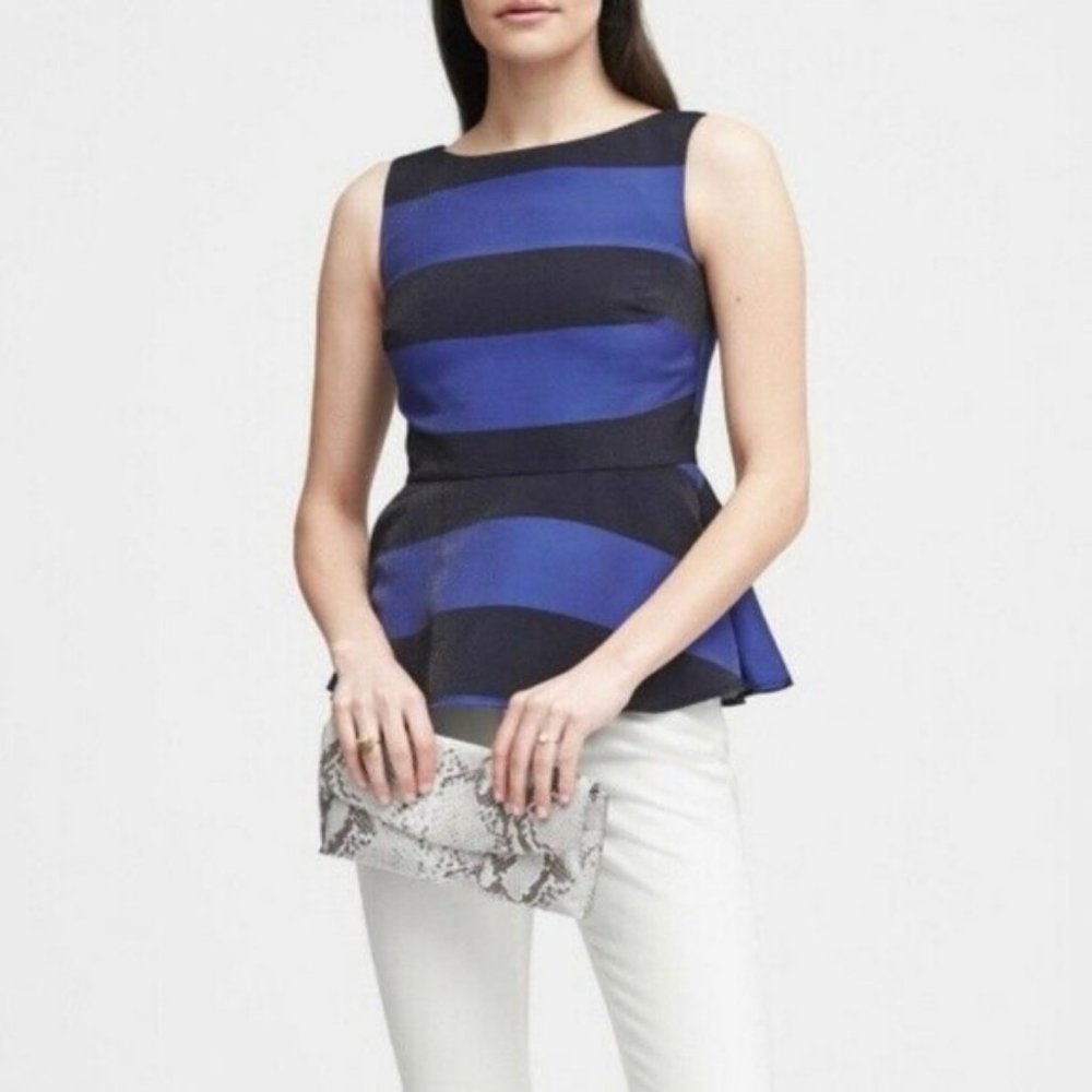 🏆 Banana Republic Rugby-Striped Peplum Blouse 2P
